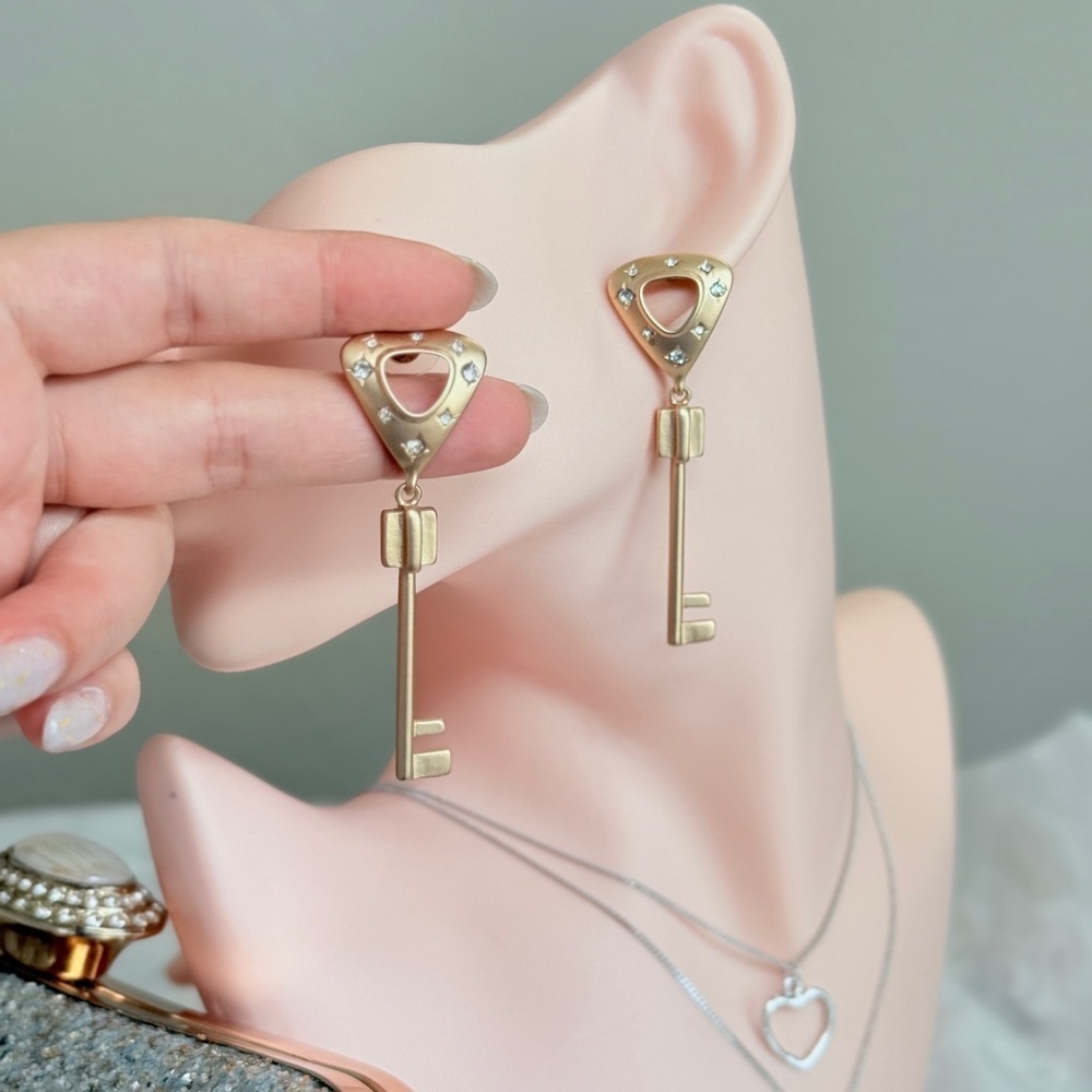 ⚜️ Gold Key Earrings with Silver Accents